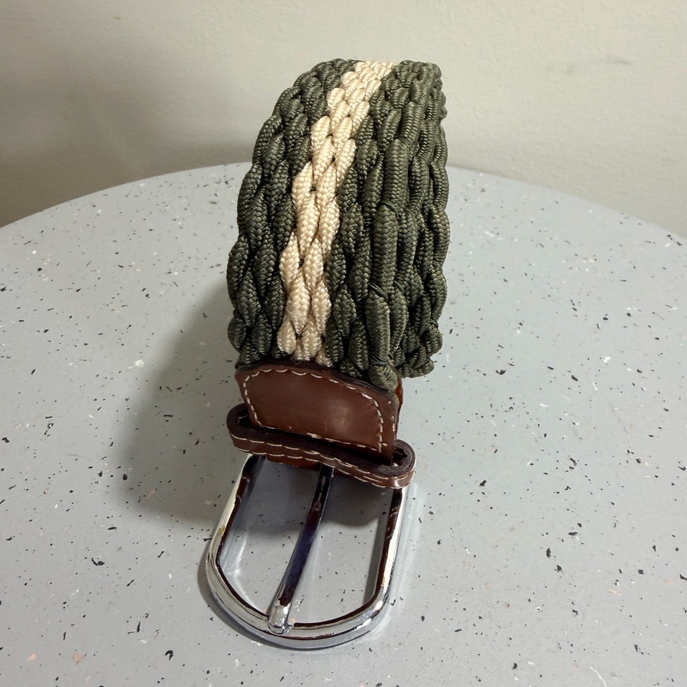 Men's Braided Belt in Olive and Cream size 32-34